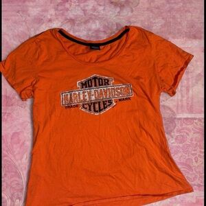Orange RHINESTONED DETAILING Harley Davidson baby tee